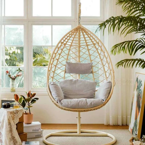 Linspire Cocoon Hanging Egg Chair with Cushion Ivory White